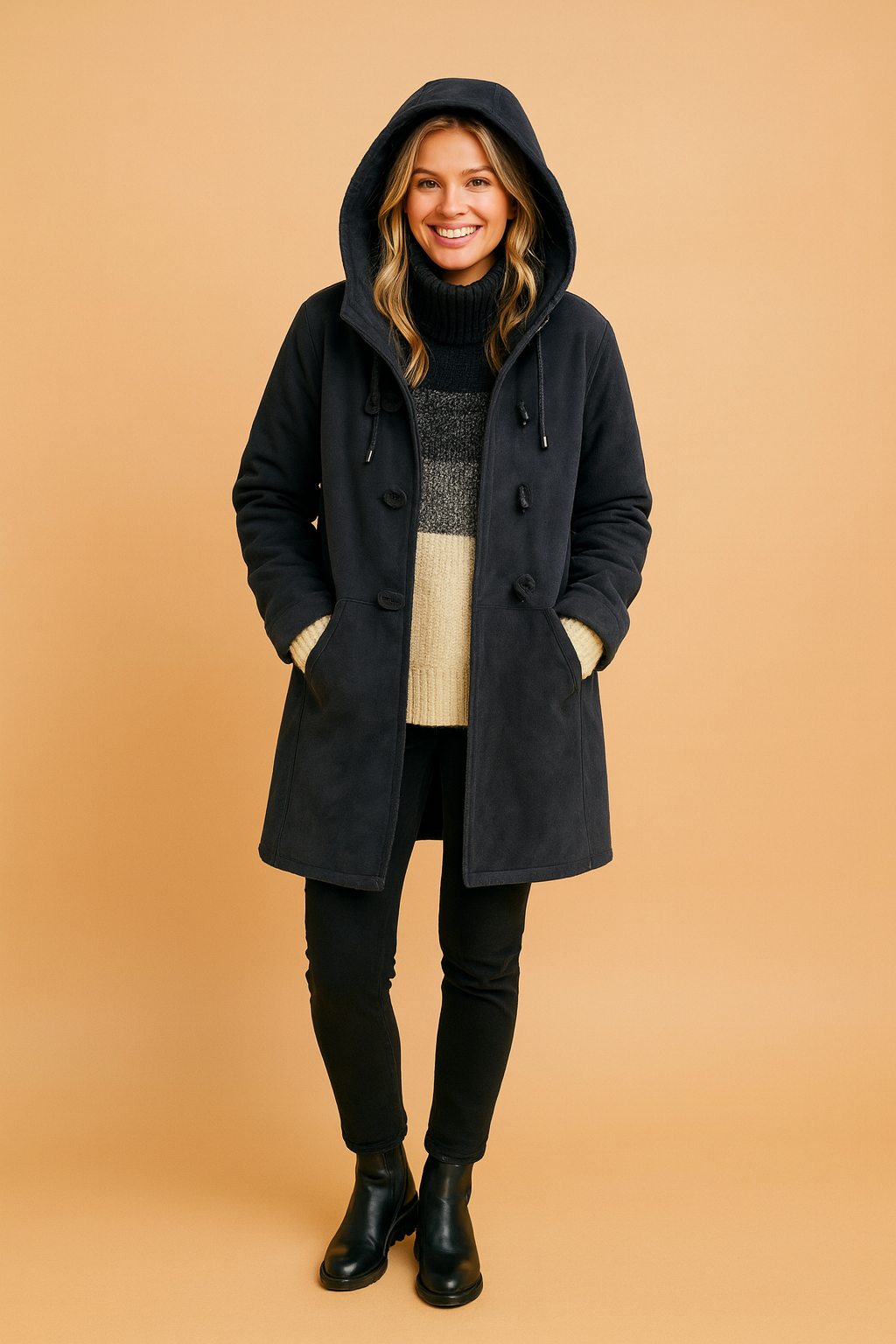 Toggle Front Hooded Winter Jacket
