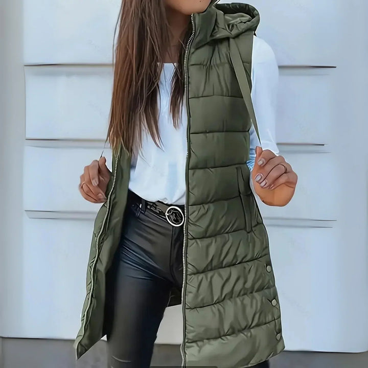 Women's Longline Hooded Puffer Gilet with Zip