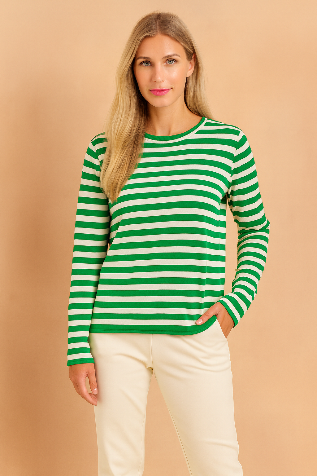 Women's Long Sleeve Stripe Knit Sweater