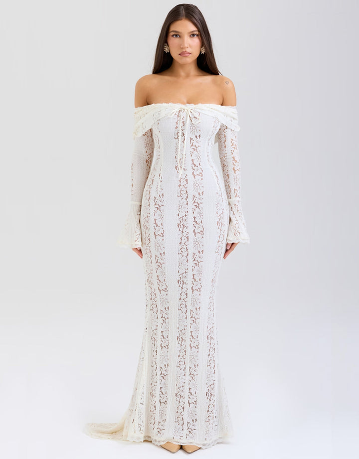 Isabella | Elegant Off Shoulder Lace Maxi Dress