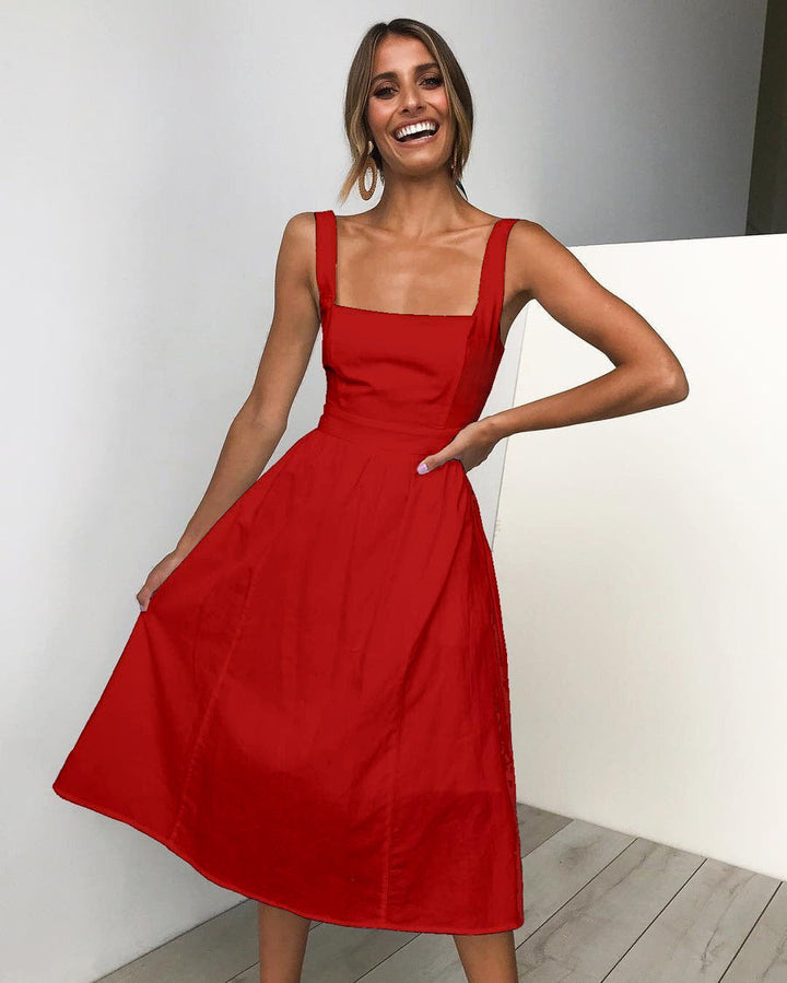 Clara | Elegant Square Neck Midi Dress