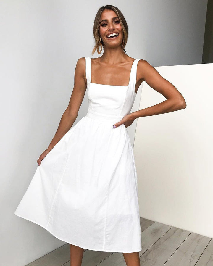 Clara | Elegant Square Neck Midi Dress