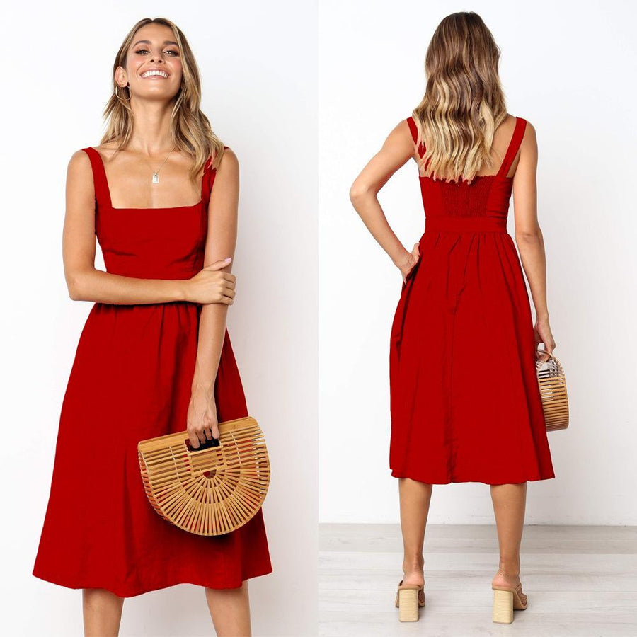 Clara | Elegant Square Neck Midi Dress