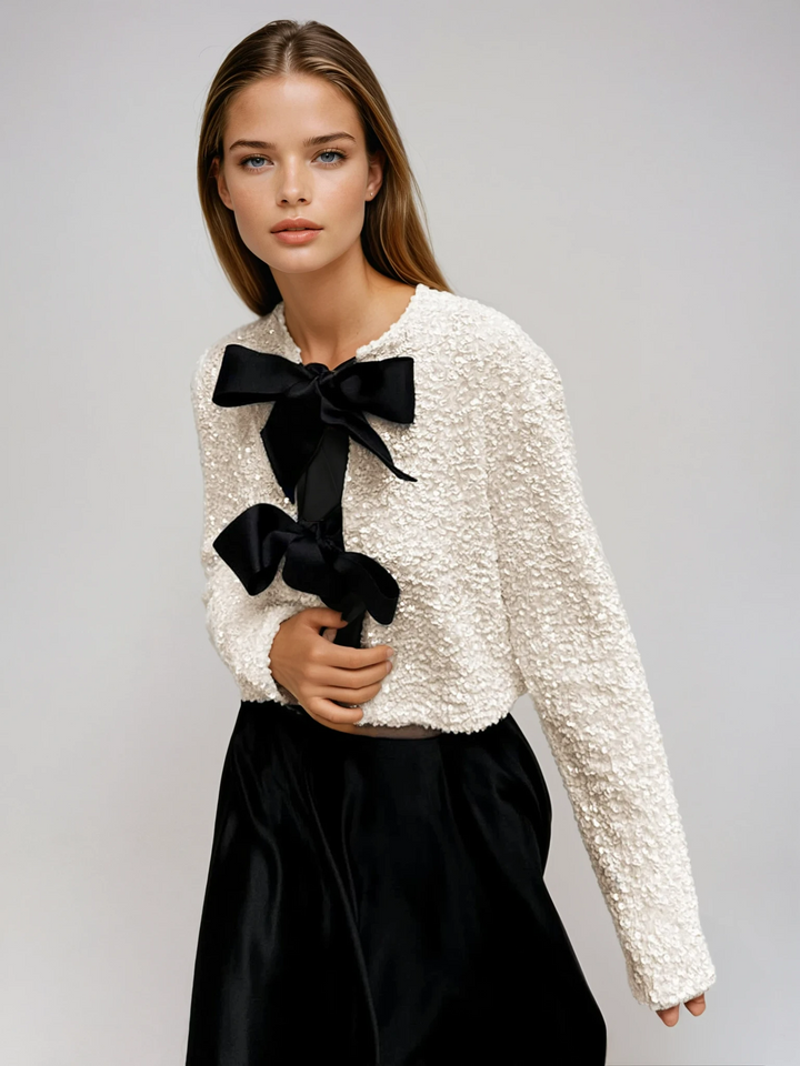 Isabella | Bow Detail Textured Knit Cardigan