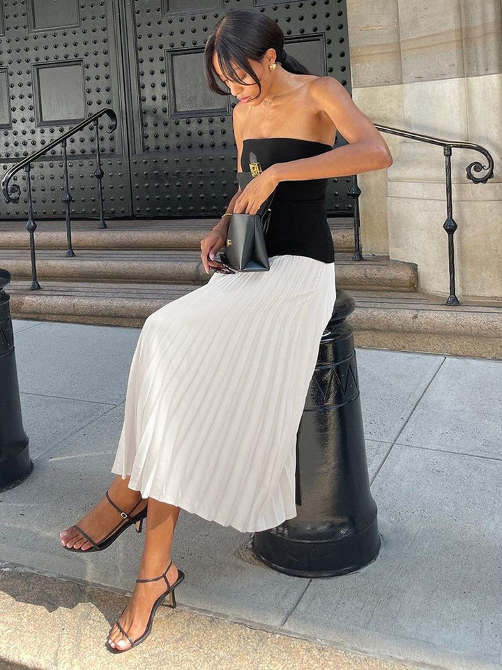 Camille | Bandeau Pleated Midi Dress