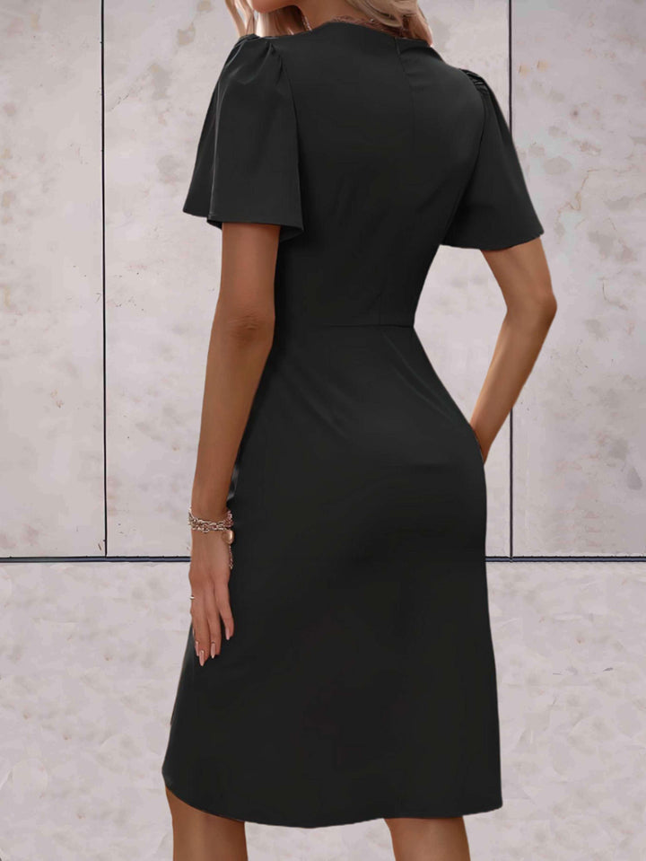Amelia | Elegant Wrap Flutter Sleeve Cocktail Dress