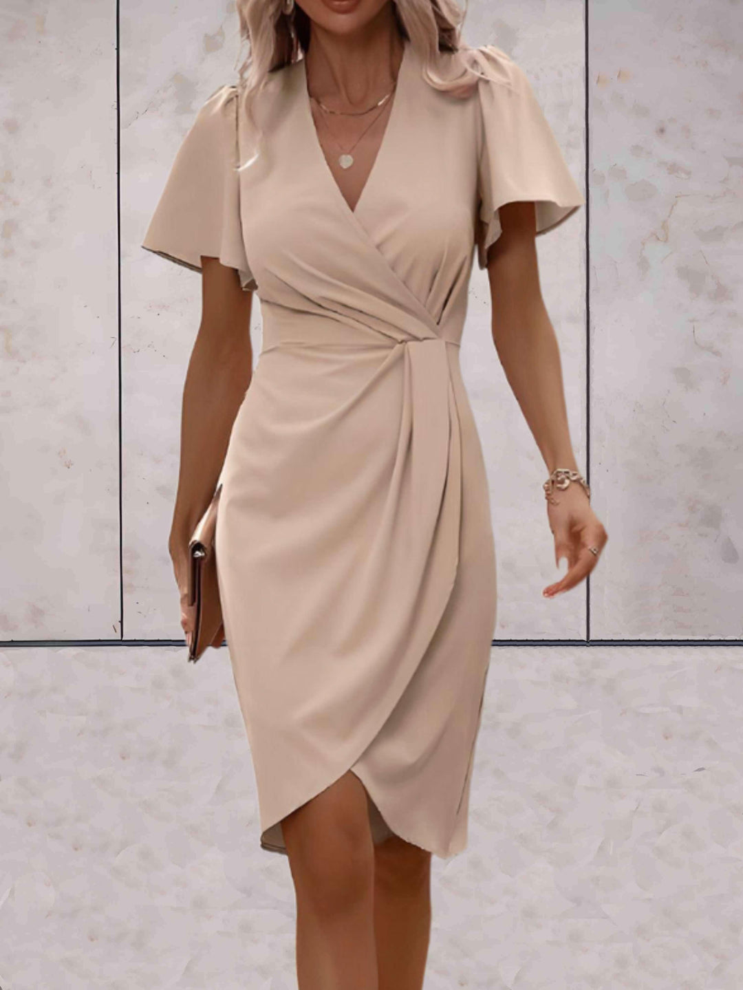 Amelia | Elegant Wrap Flutter Sleeve Cocktail Dress