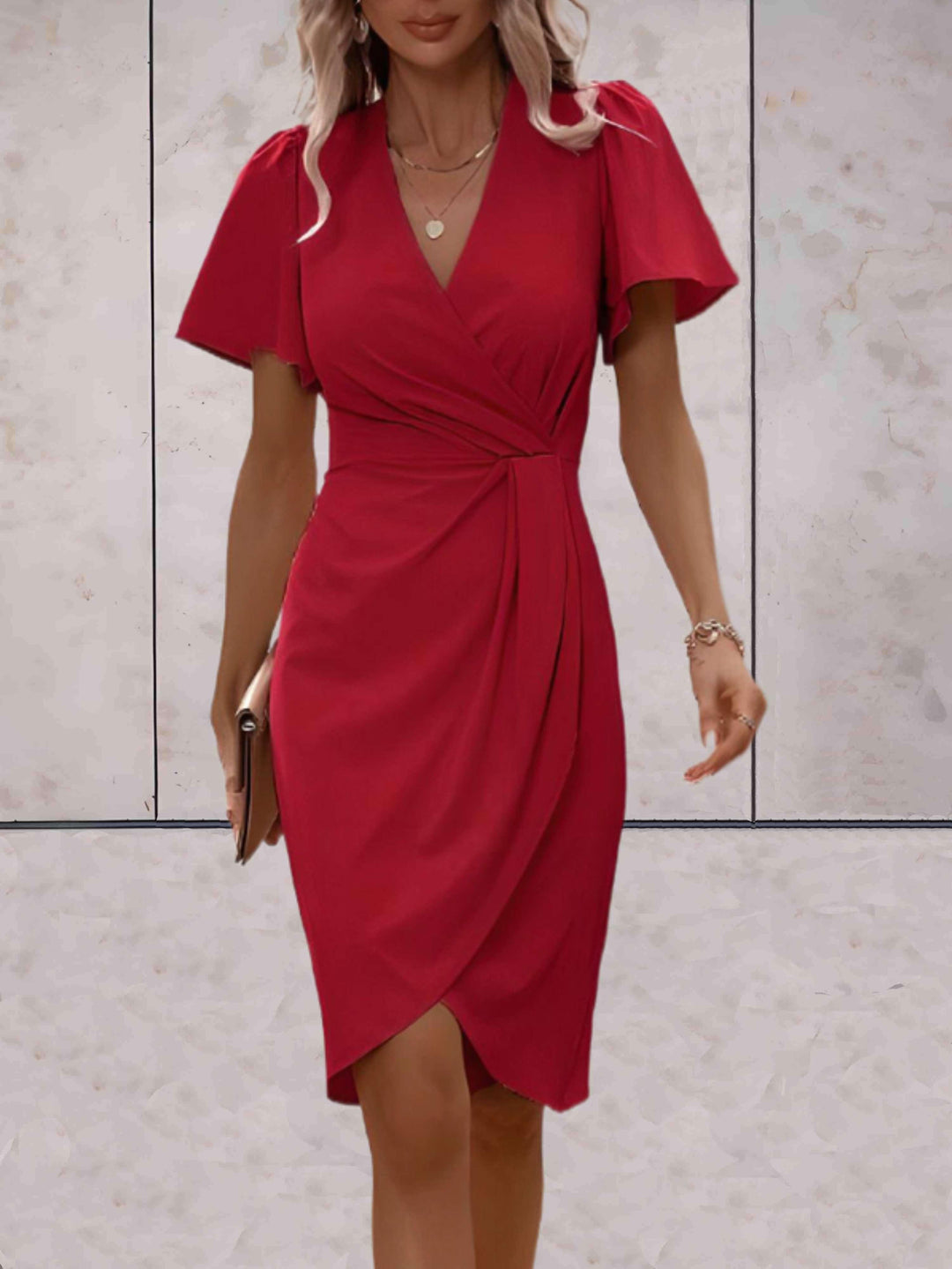 Amelia | Elegant Wrap Flutter Sleeve Cocktail Dress