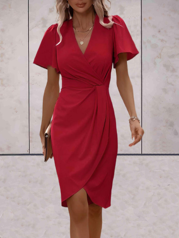 Sophie | Elegant Wrap Flutter Sleeve Cocktail Dress