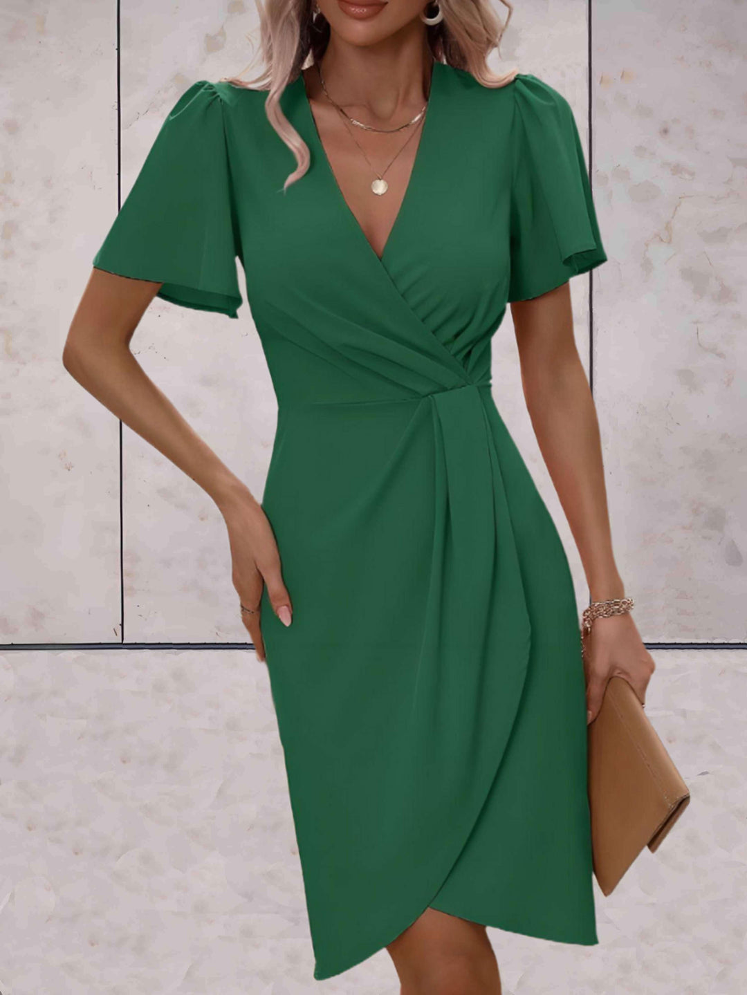 Amelia | Elegant Wrap Flutter Sleeve Cocktail Dress