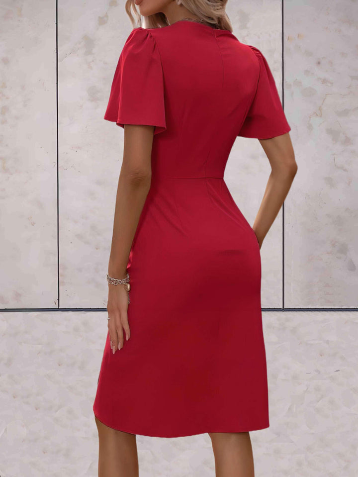 Amelia | Elegant Wrap Flutter Sleeve Cocktail Dress