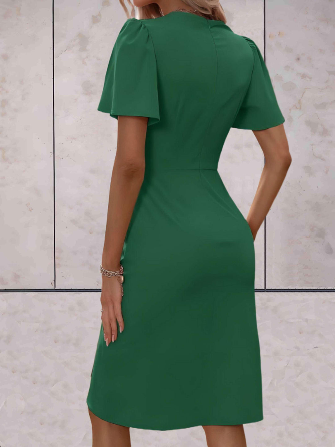 Amelia | Elegant Wrap Flutter Sleeve Cocktail Dress