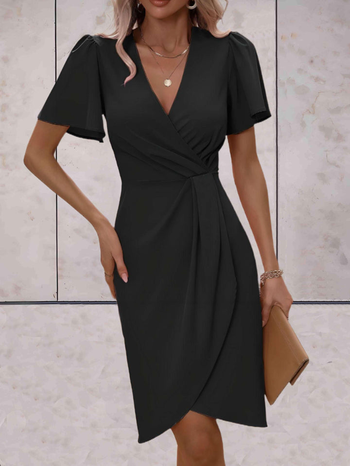 Sophie | Elegant Wrap Flutter Sleeve Cocktail Dress