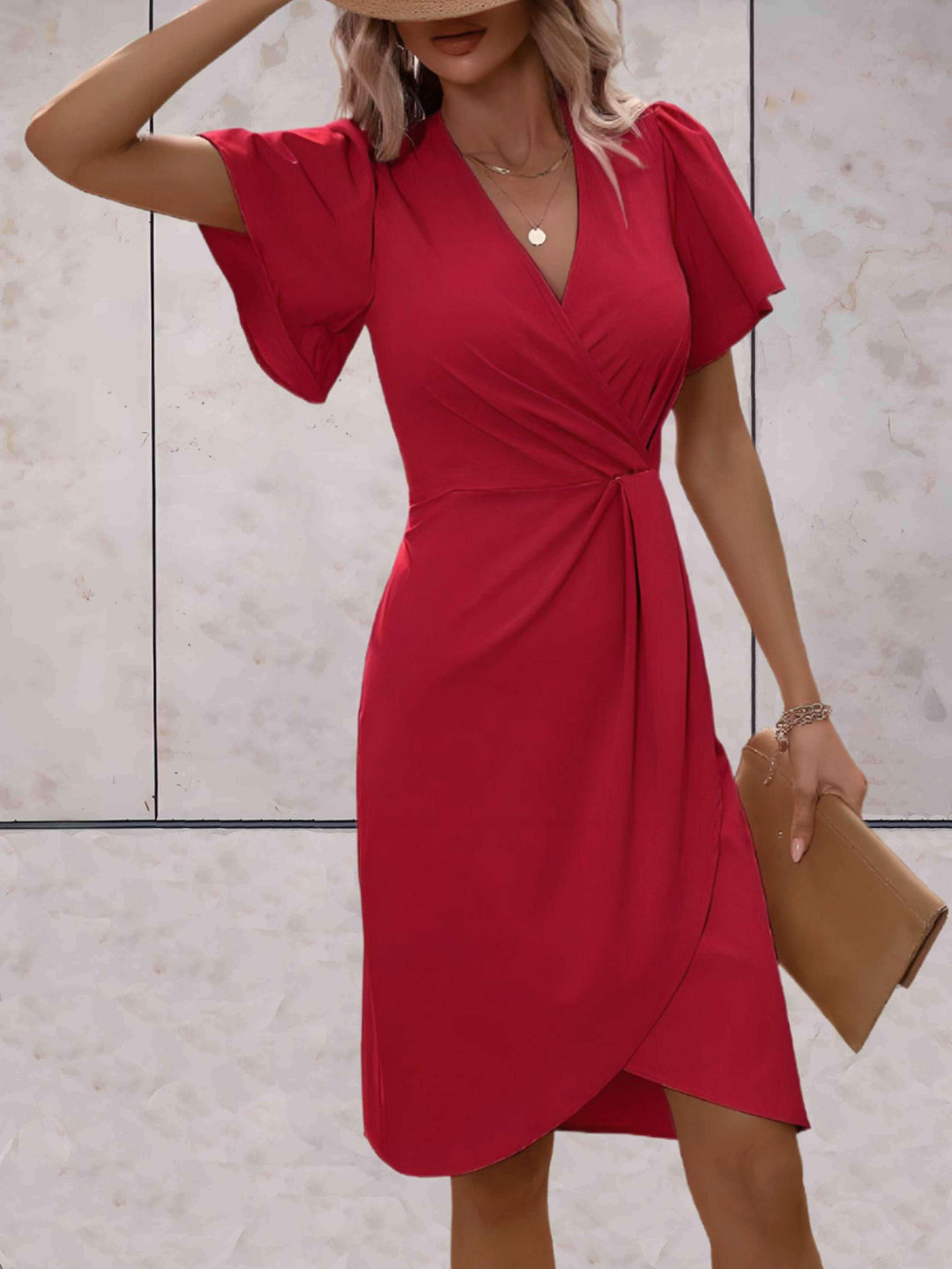 Amelia | Elegant Wrap Flutter Sleeve Cocktail Dress