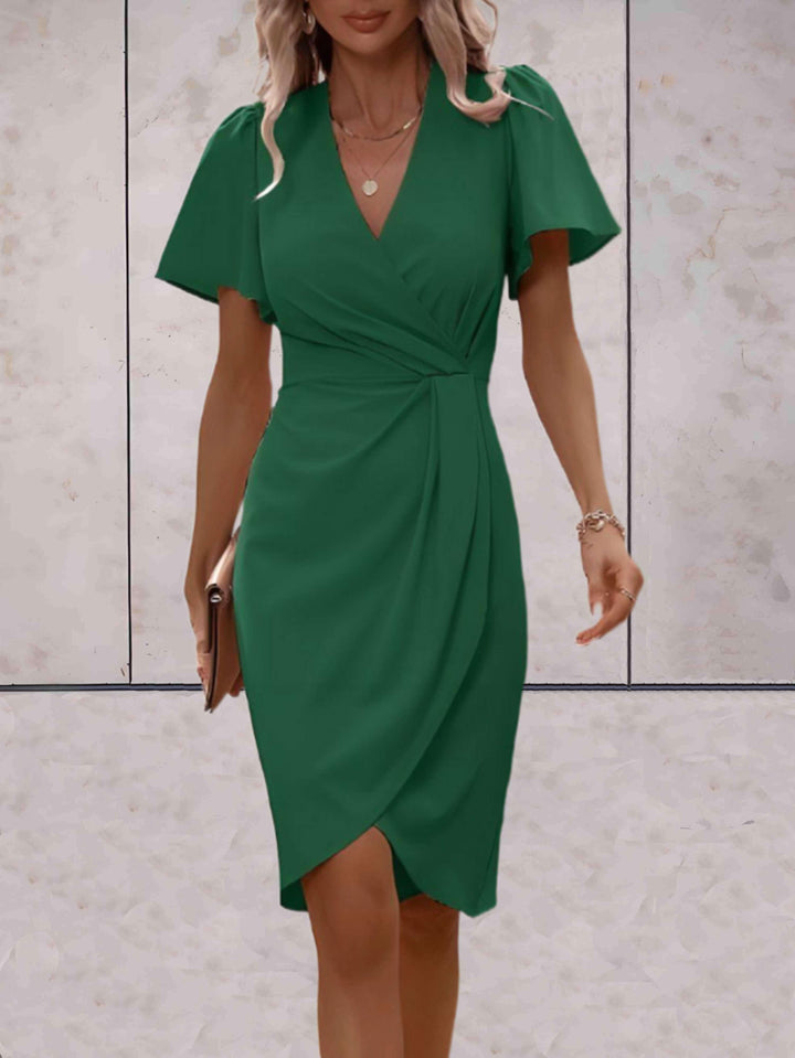Amelia | Elegant Wrap Flutter Sleeve Cocktail Dress