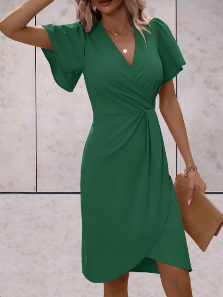 Amelia | Elegant Wrap Flutter Sleeve Cocktail Dress