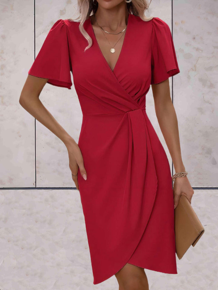 Amelia | Elegant Wrap Flutter Sleeve Cocktail Dress