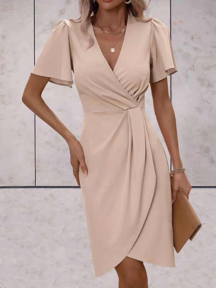Amelia | Elegant Wrap Flutter Sleeve Cocktail Dress