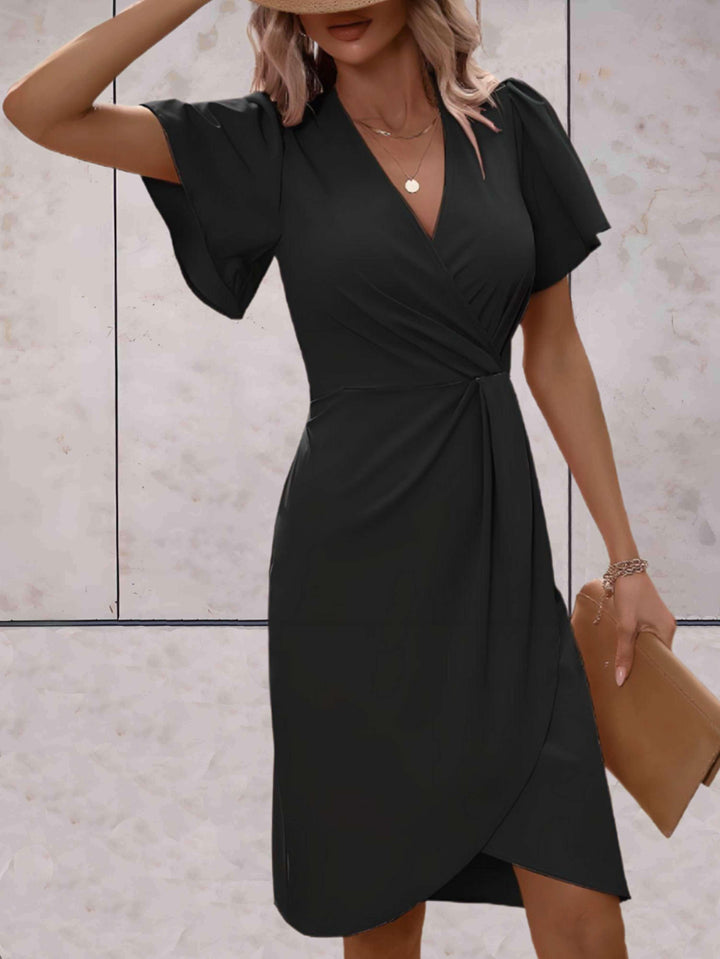 Amelia | Elegant Wrap Flutter Sleeve Cocktail Dress