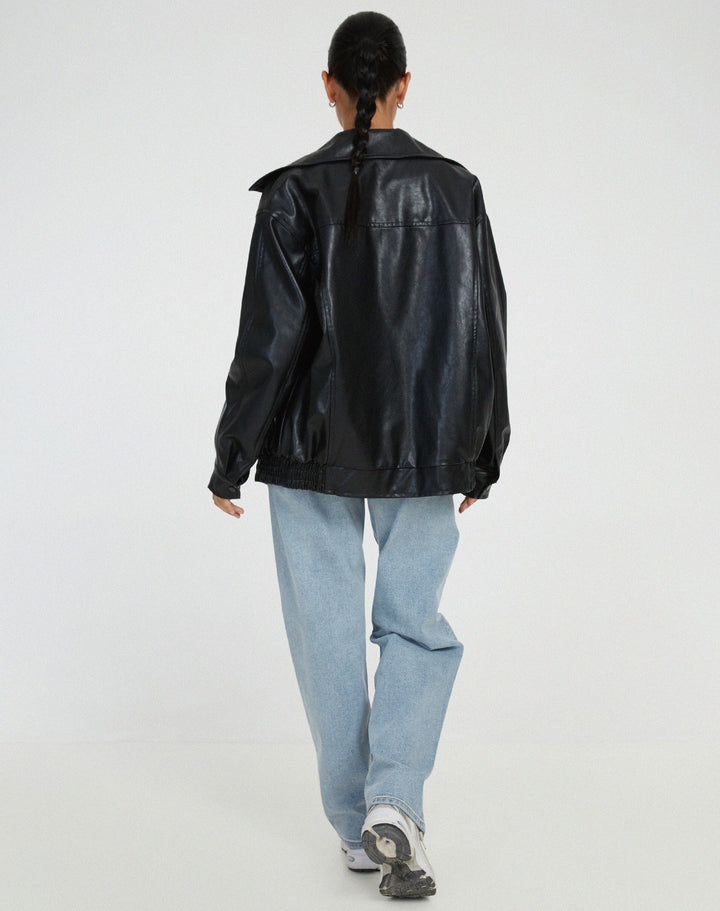 Scarlett | Oversized Leather Bomber Jacket