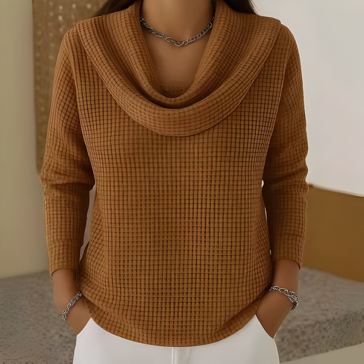 Women's Waffle Knit Cowl Neck Top in Relaxed Fit