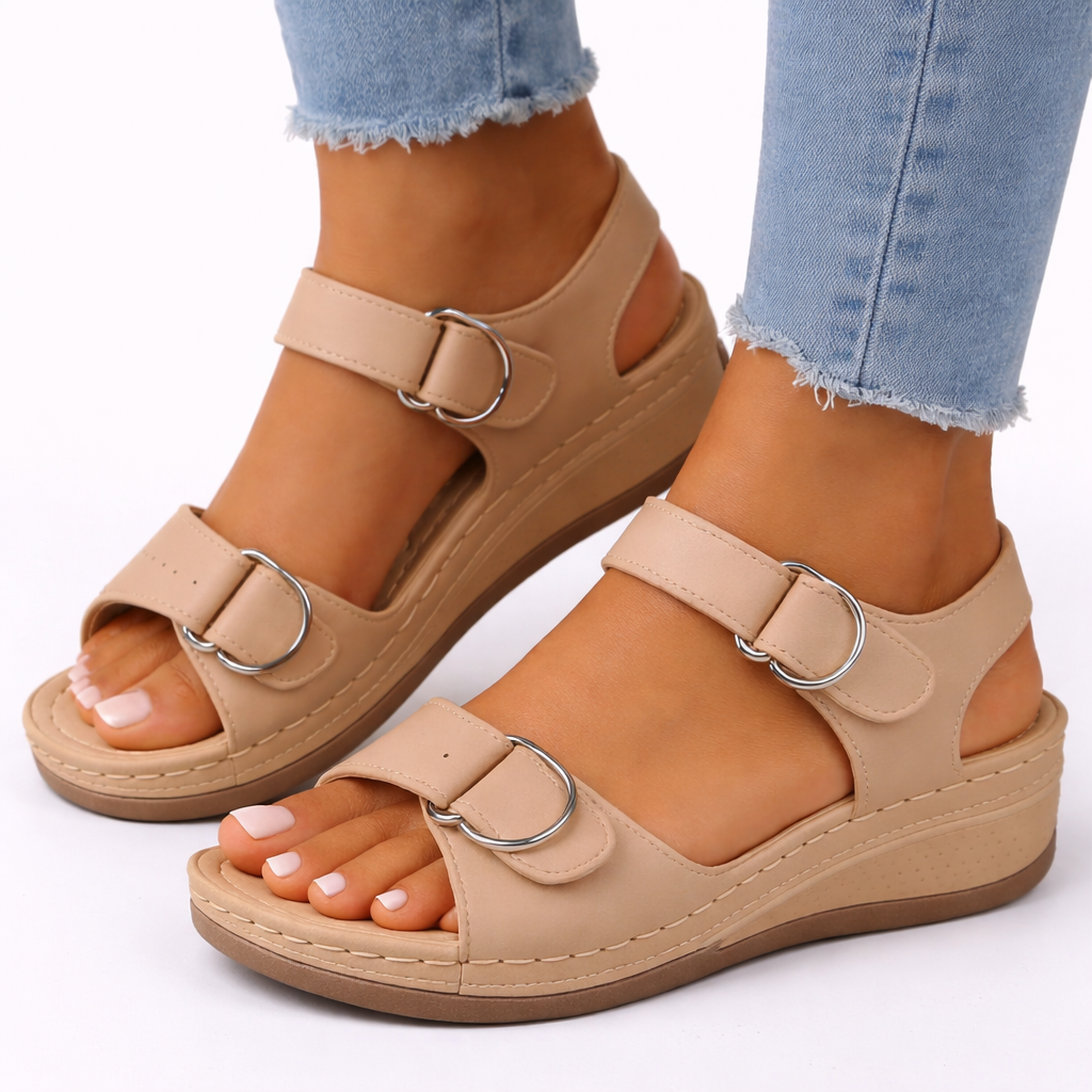 Women's Orthopedic Wedge Sandals with Ring Buckles