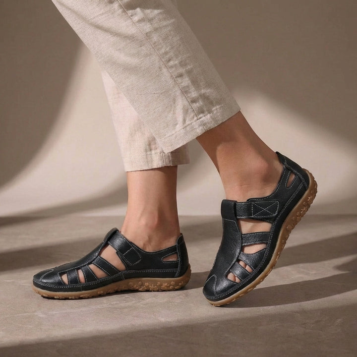 Women's Leather Cutout Sandals with Closed Toe