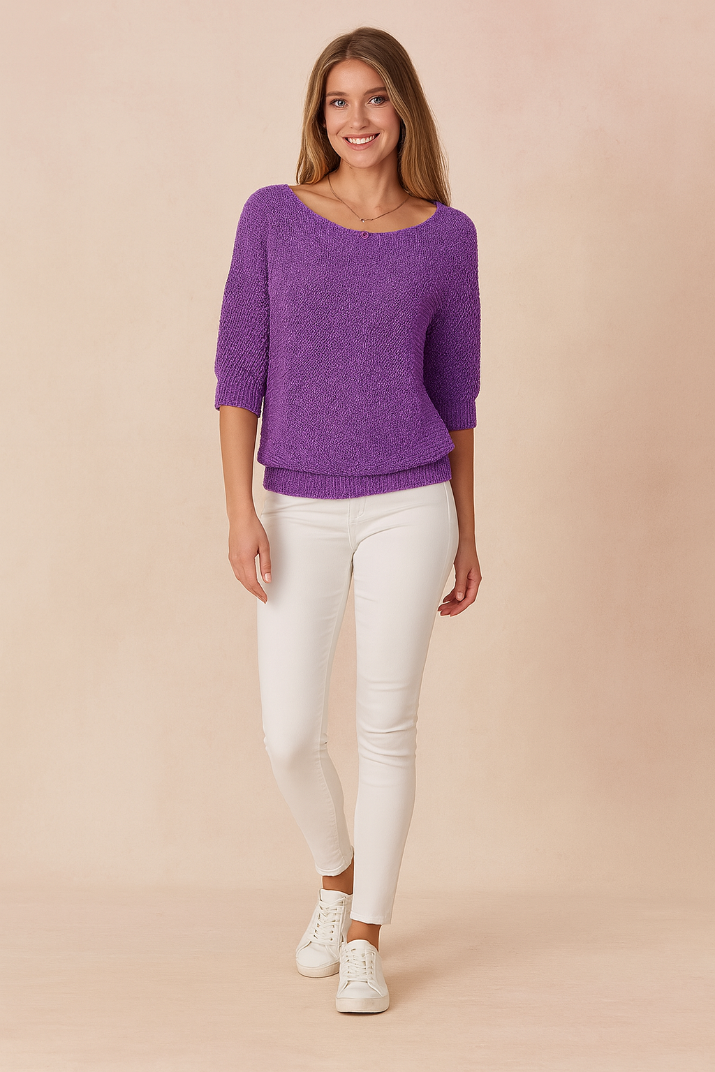 Relaxed Fit Boat Neck Knit Sweater