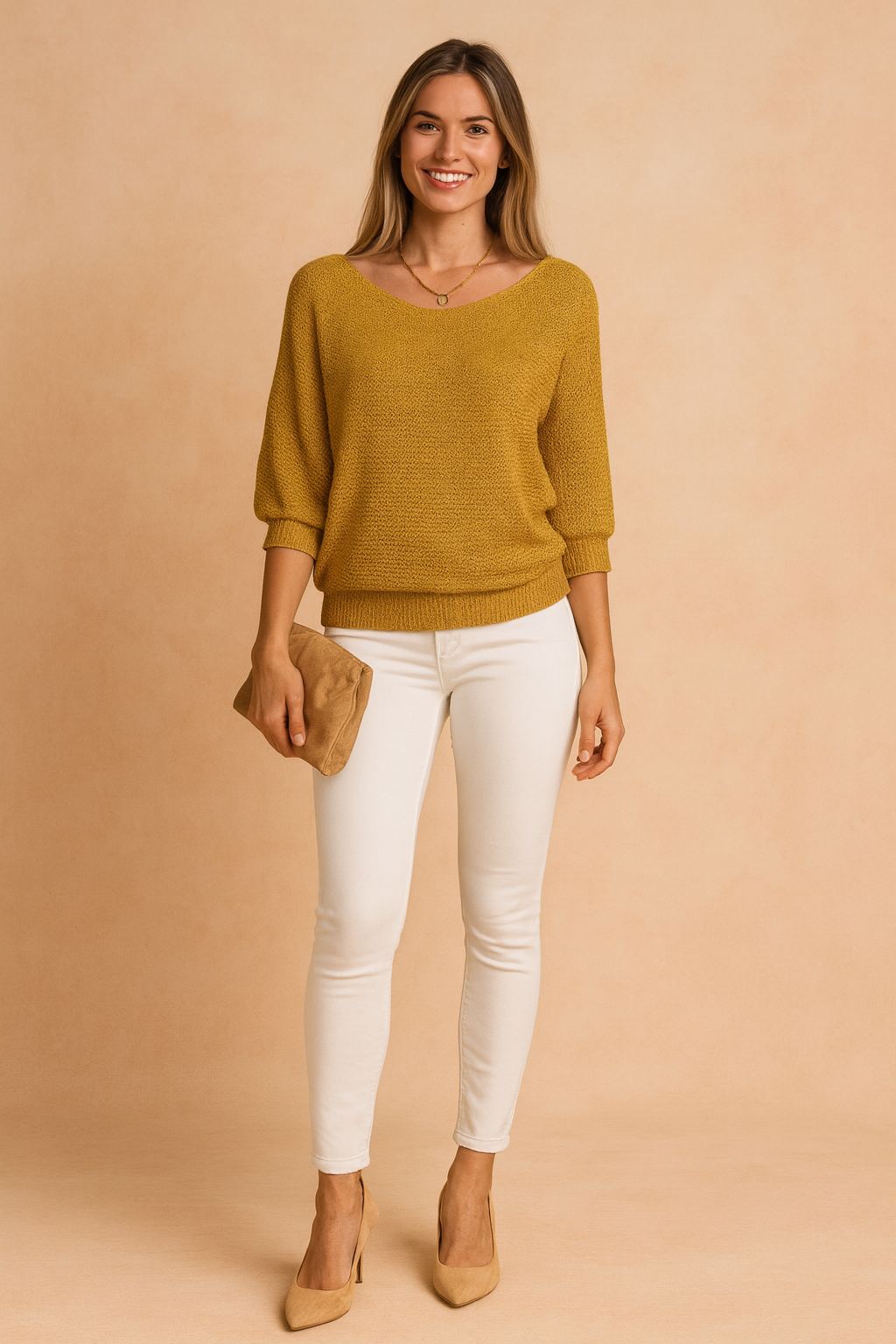 Relaxed Fit Boat Neck Knit Sweater