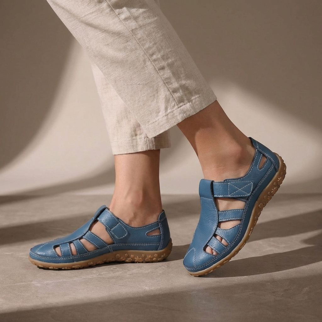 Women's Leather Cutout Sandals with Closed Toe