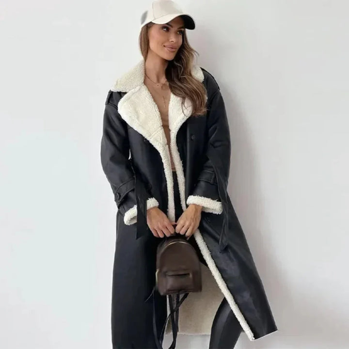 Women's Sherpa Trim Double-Breasted Long Coat
