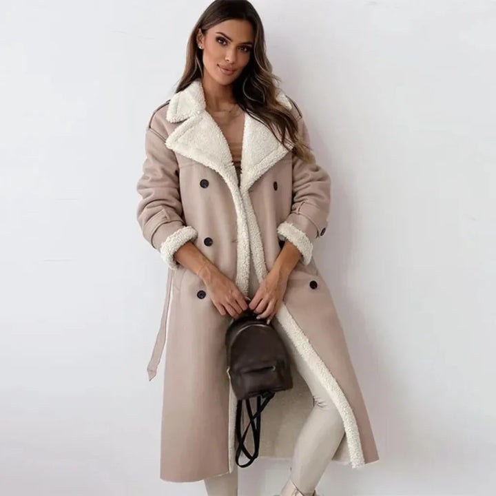 Women's Sherpa Trim Double-Breasted Long Coat