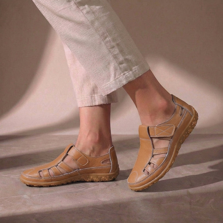 Women's Leather Cutout Sandals with Closed Toe