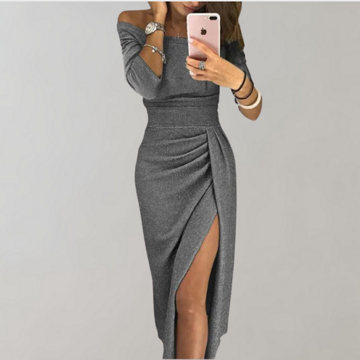 Alessia | Shimmer Off-Shoulder Midi Dress