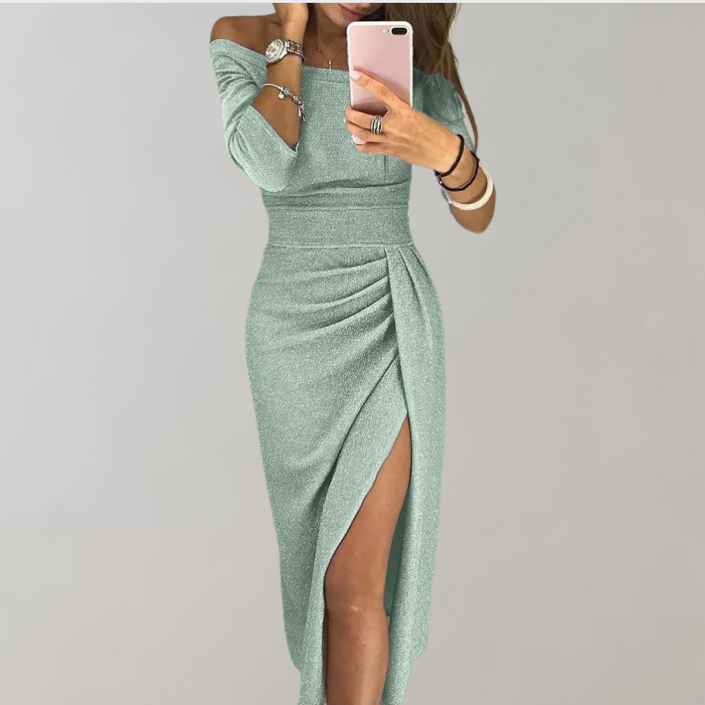 Alessia | Shimmer Off-Shoulder Midi Dress