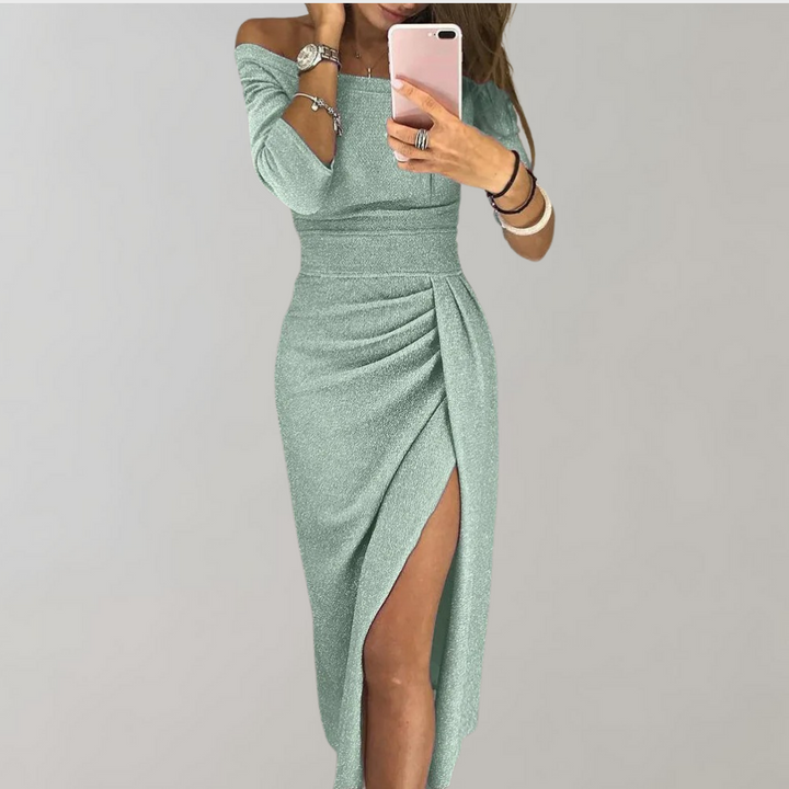 Alessia | Shimmer Off-Shoulder Midi Dress