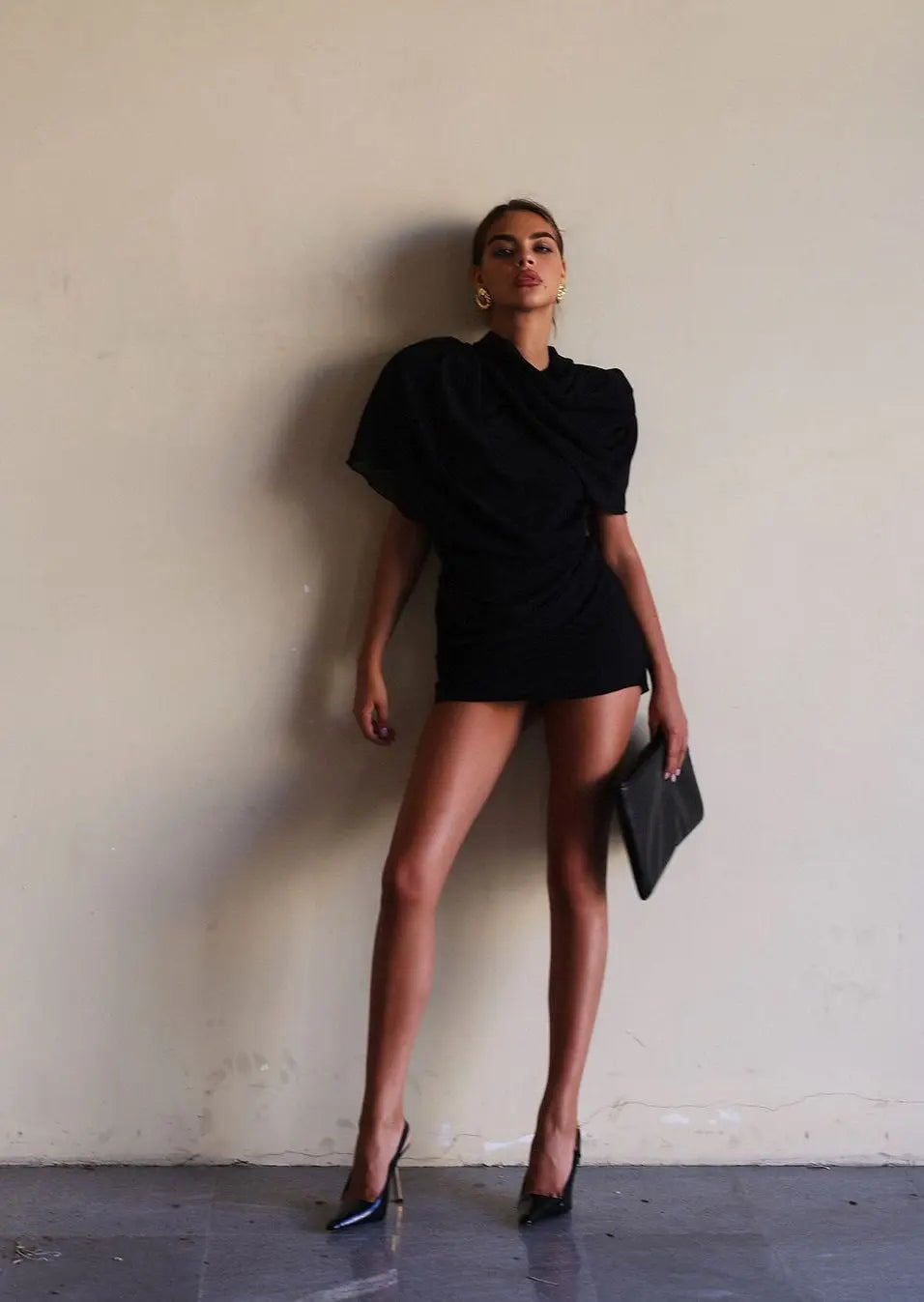 Alessia | Cocktail Draped High Neck Mini Dress