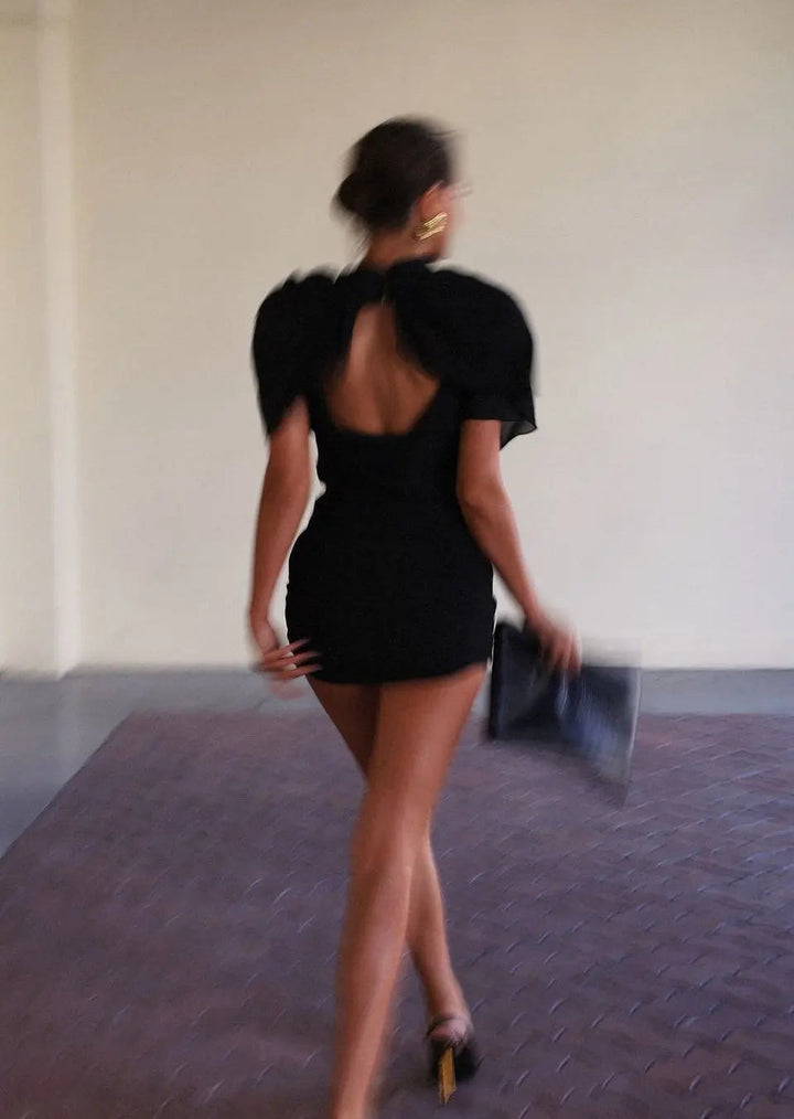 Alessia | Cocktail Draped High Neck Mini Dress