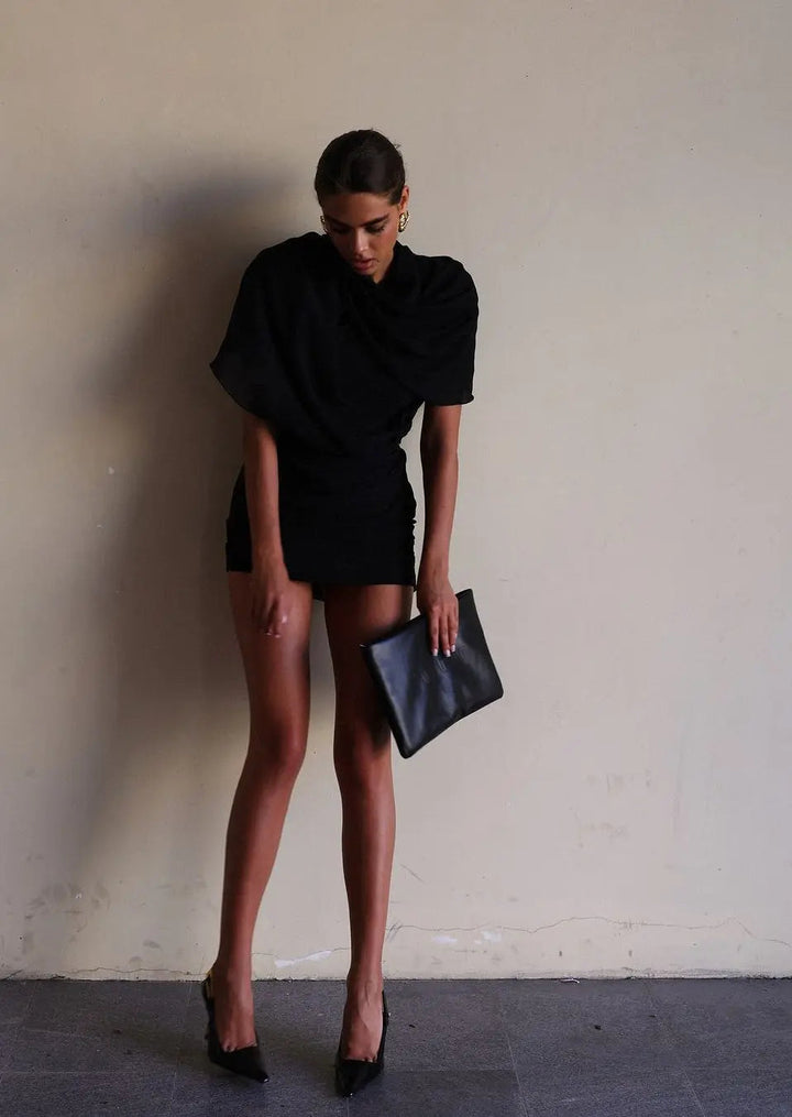 Alessia | Cocktail Draped High Neck Mini Dress