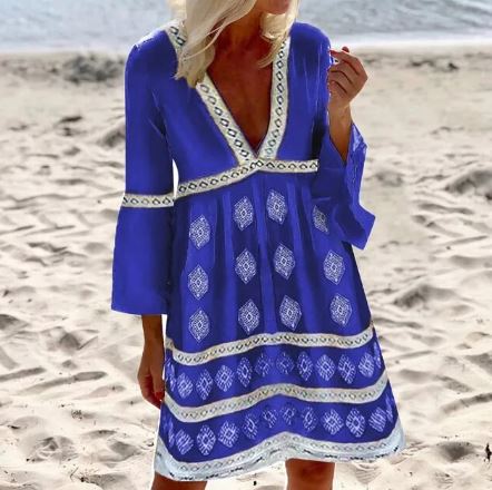 Olivia | Casual Boho V Neck Mini Dress