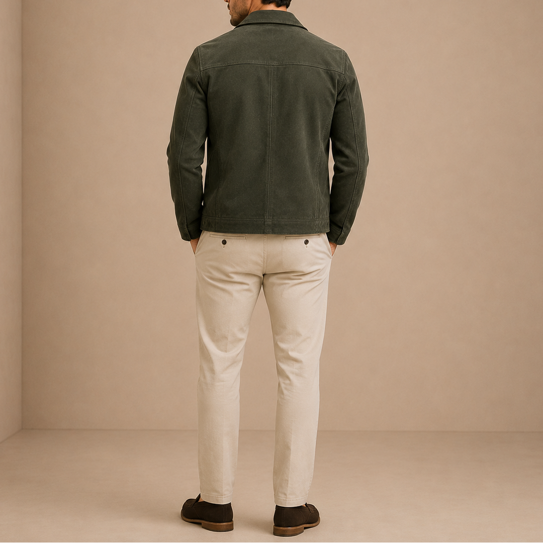 Men's Faux Suede Zip Jacket with Turn-Down Collar