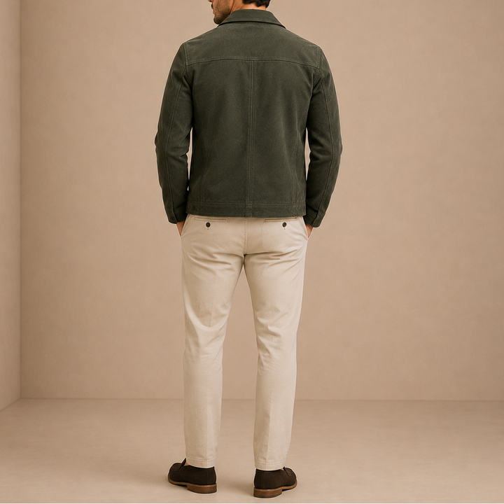 Men's Faux Suede Zip Jacket with Turn-Down Collar
