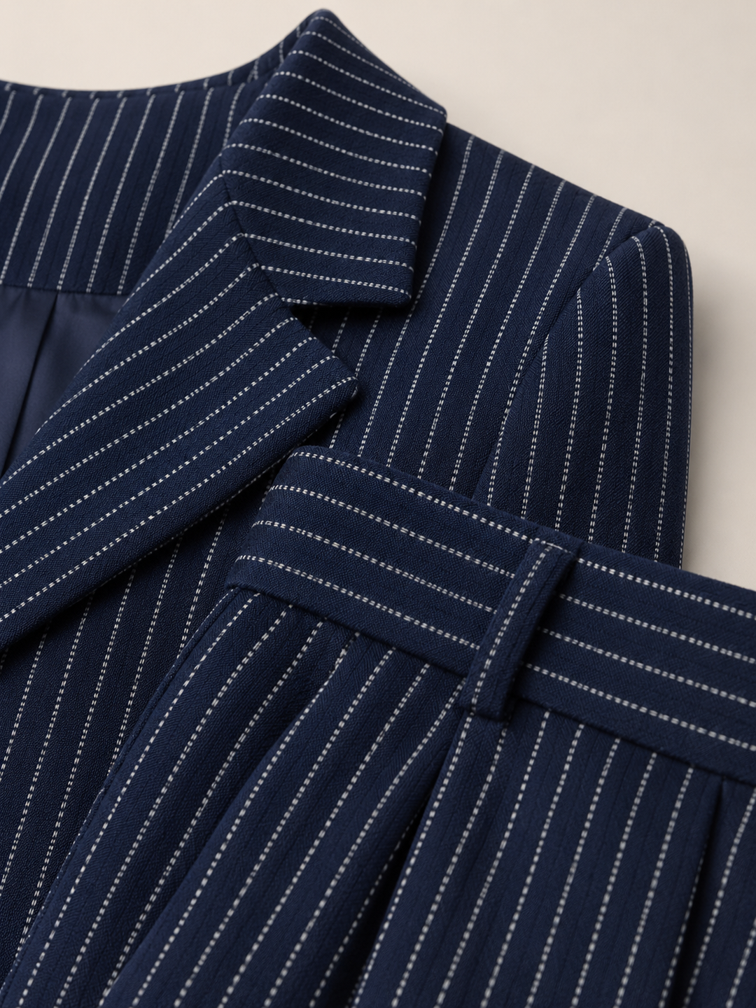 Women's Pinstripe Cropped Blazer Wide-Leg Trouser Co-Ord Set