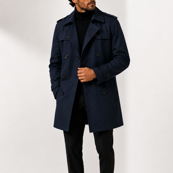 Men's Double-Breasted Trench Coat with Tailored Fit