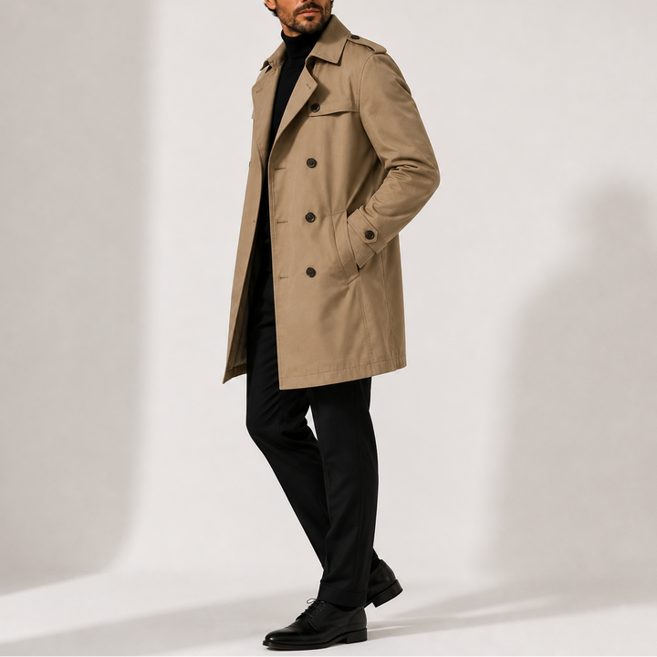 Men's Double-Breasted Trench Coat with Tailored Fit