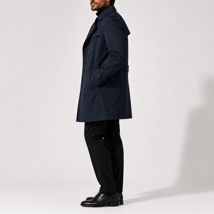 Men's Double-Breasted Trench Coat with Tailored Fit