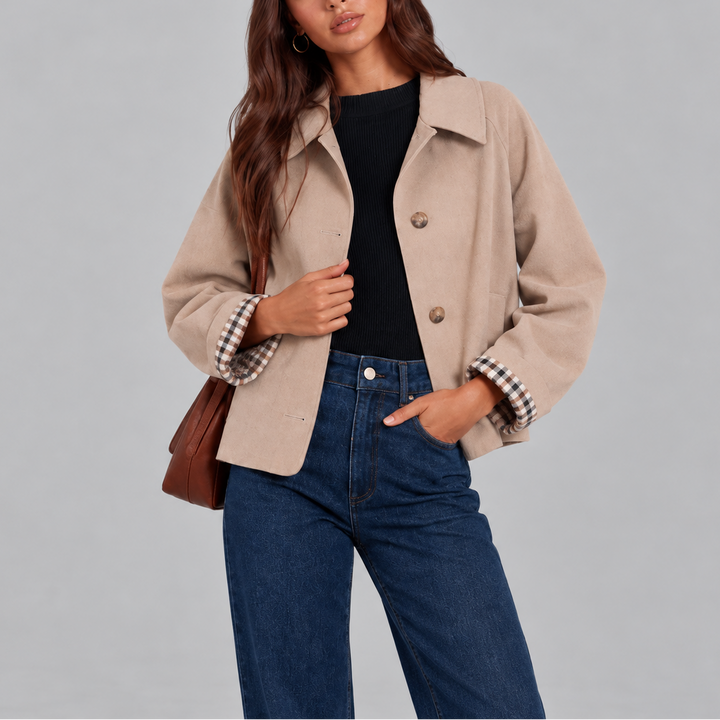 Women's Plaid Lined Cropped Trench Jacket