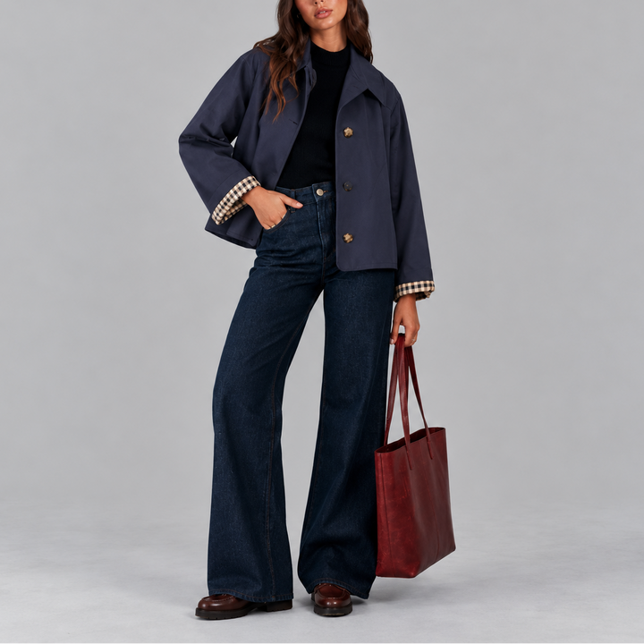 Women's Plaid Lined Cropped Trench Jacket