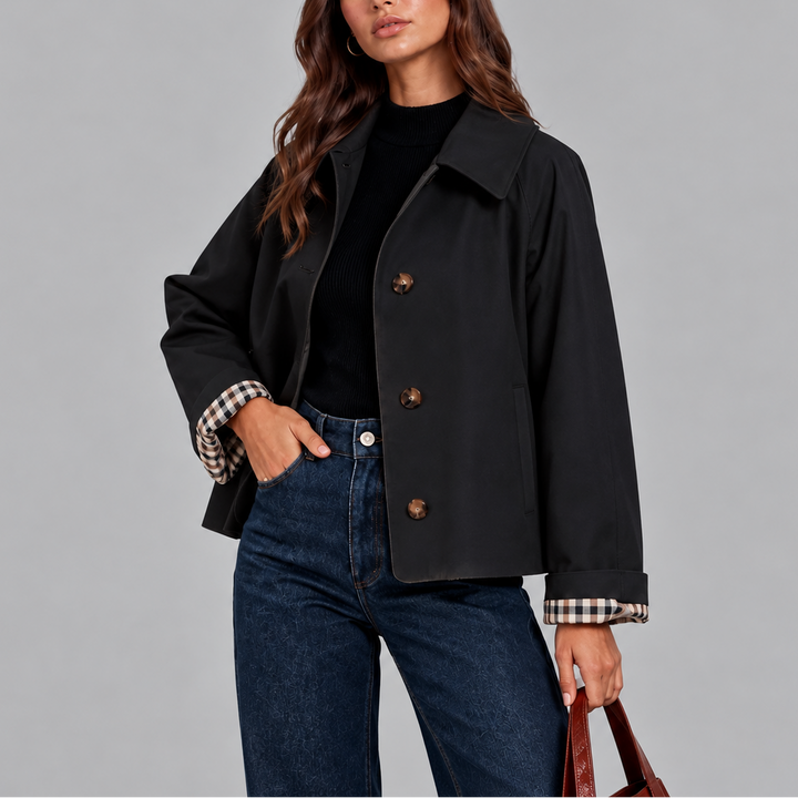 Women's Plaid Lined Cropped Trench Jacket