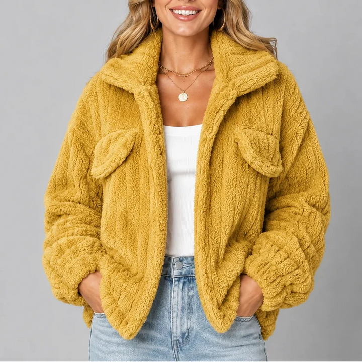Women's Teddy Fleece Jacket with Wide Collar